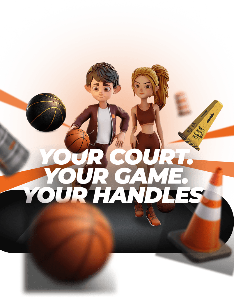 BRKER hero artwork with basketball players and street court props